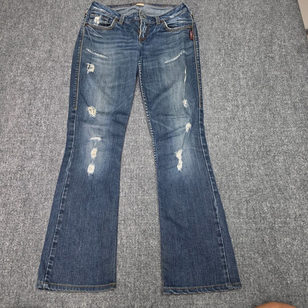Silver Jeans Co Alex Womens 25x31 Bootcut Distressed Stretch Blue Denim Y2K